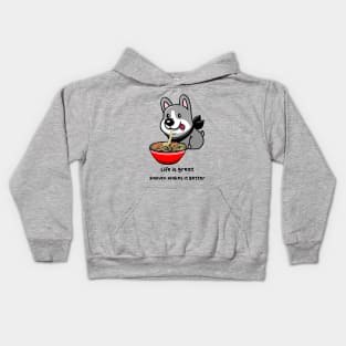 RAMEN Life Cute Kawaii  Dog Noodle Bowl Quote Kids Hoodie